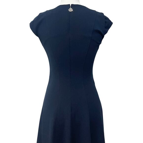Tommy Hilfiger Dress Navy Blue Midi Fit & Flare Short Sleeve Stretch Womens Sz 2 - Picture 7 of 10